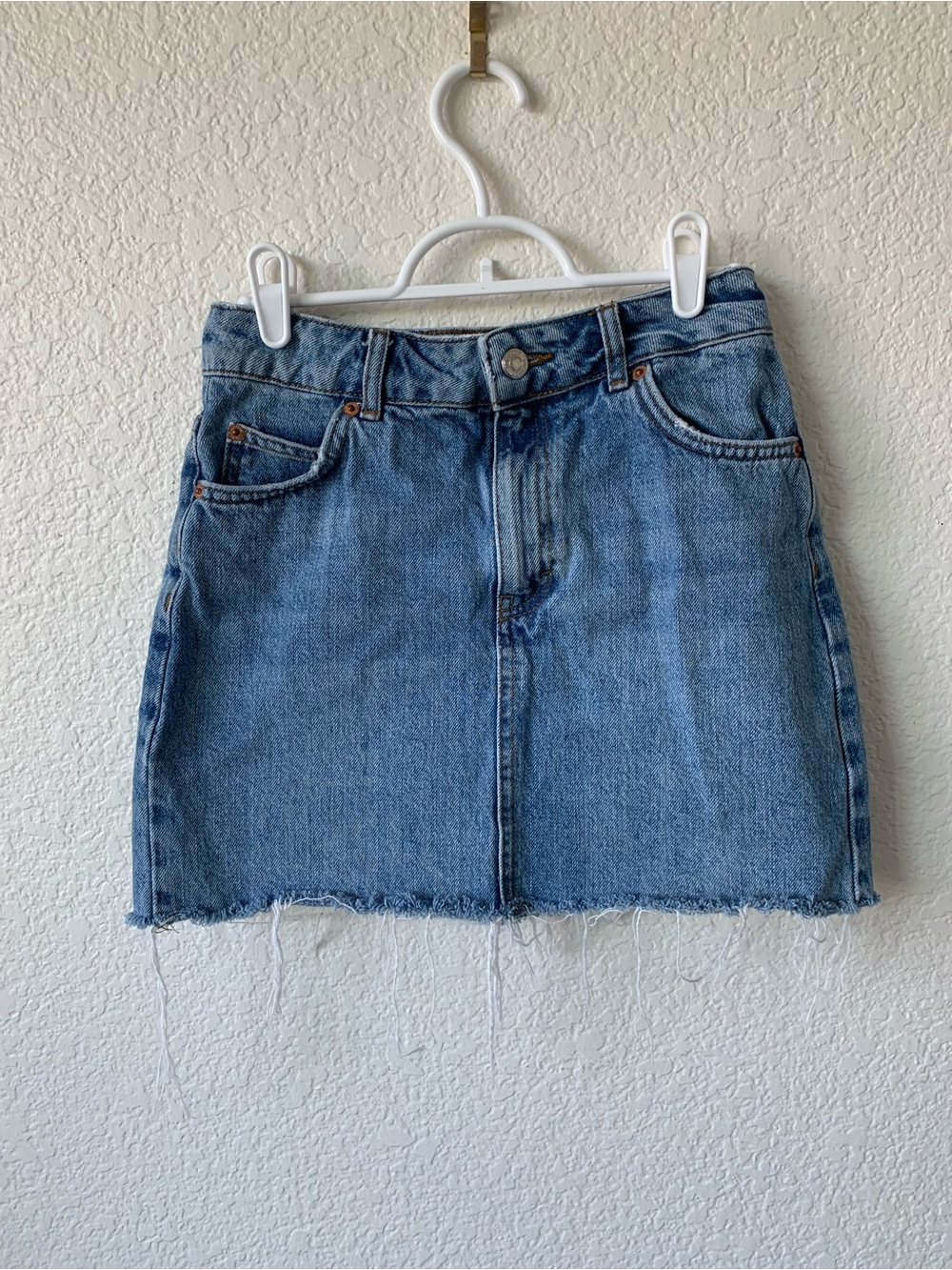 Topshop Light Blue Denim Mini Skirt with Raw Edge
